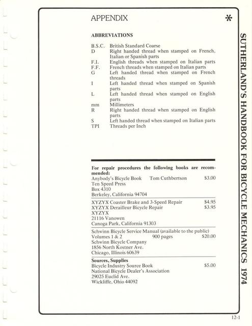 Sutherland’s Handbook For Bicycle Mechanics (1st Edition)