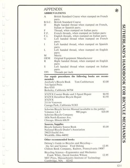 Sutherland’s Handbook For Bicycle Mechanics (2nd Edition)