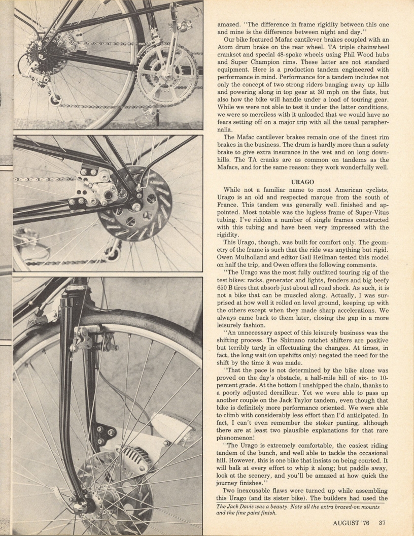 <------ Bicycling Magazine 08-1976 ------> Gitane Super Sports Tandem