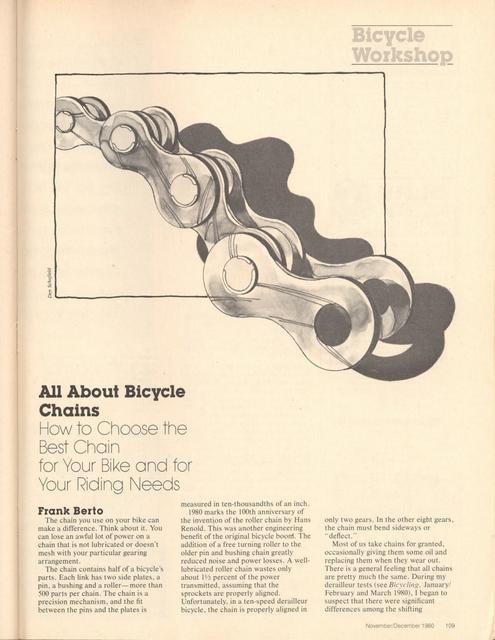 <------ Bicycling Magazine 04-1980 ------> Bicycle Workshop - Part 4 - All About Bicycle Chains