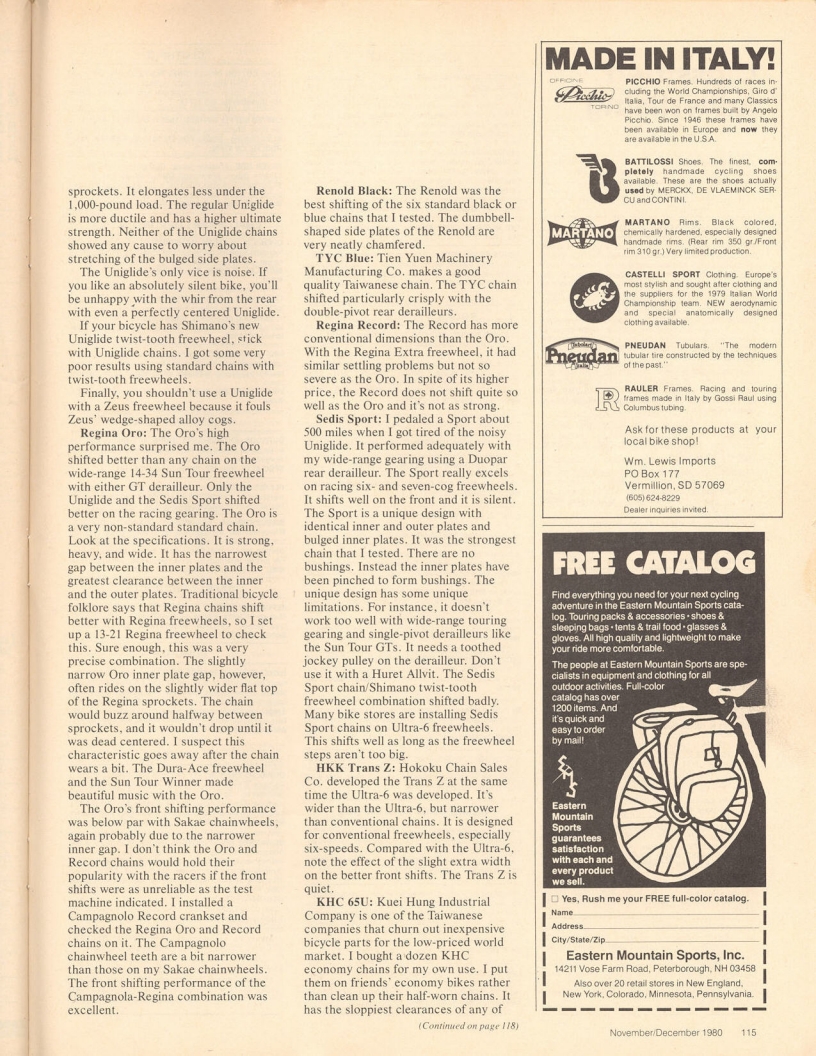 <------ Bicycling Magazine 04-1980 ------> Bicycle Workshop - Part 4 - All About Bicycle Chains