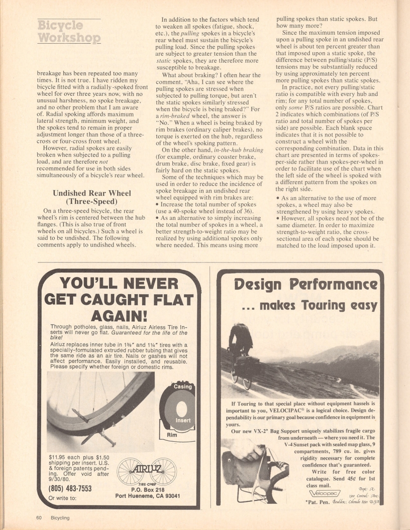 <------ Bicycling Magazine 10-1980 ------> Spoking Geometry And Wheel Strength