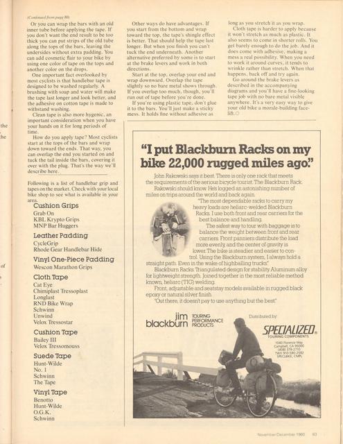 <------ Bicycling Magazine 12-1980 ------> Taping Handlebars