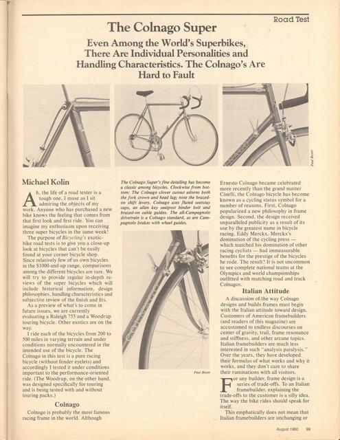 <------ Bicycling Magazine 08-1980 ------> Colnago Super