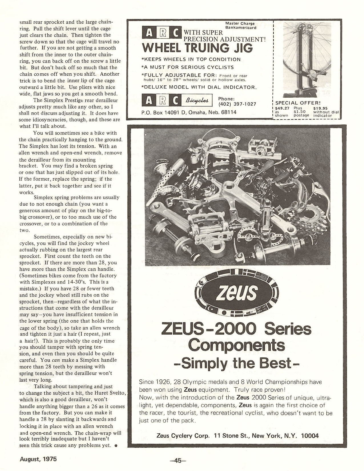 <---------- Bike World 08-1975 ----------> Making Simplex Derailleurs Work