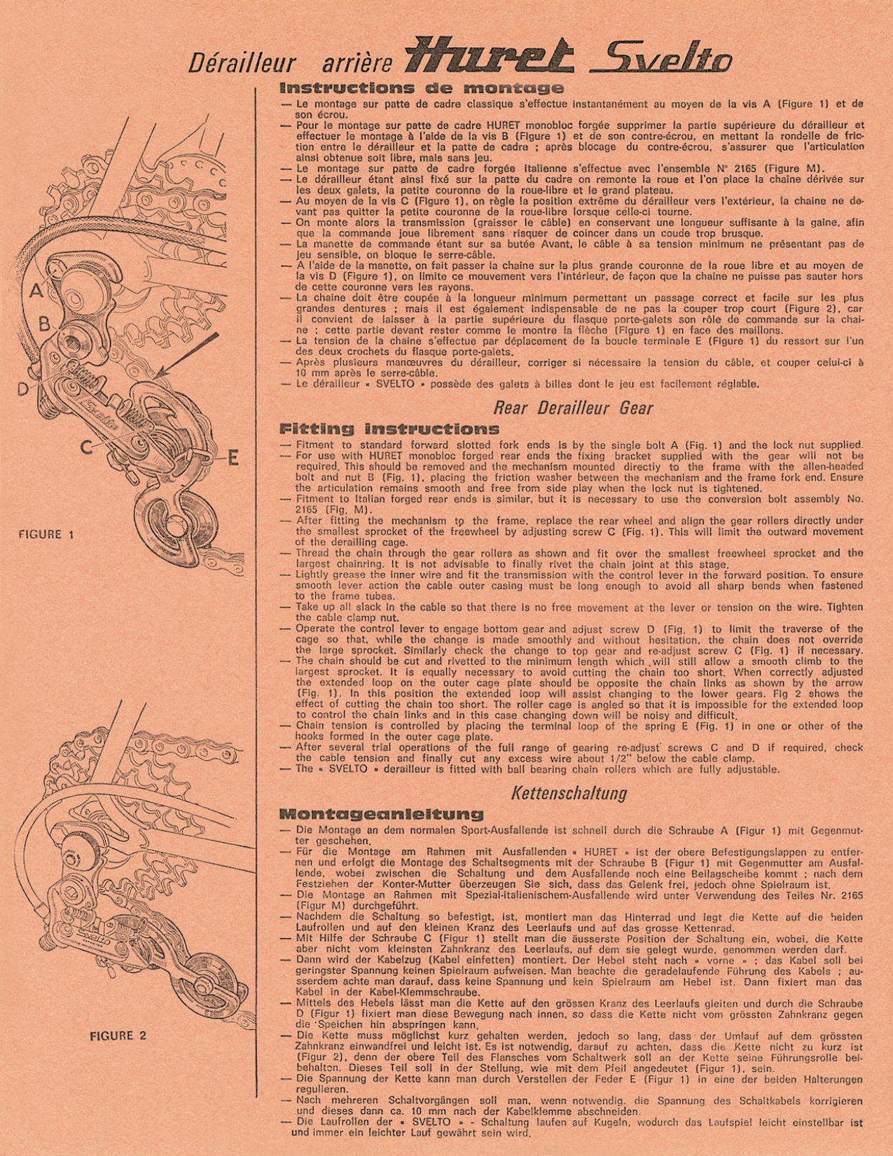 Huret Allvit / Luxe / Svelto / 700 fitting instructions (1971)