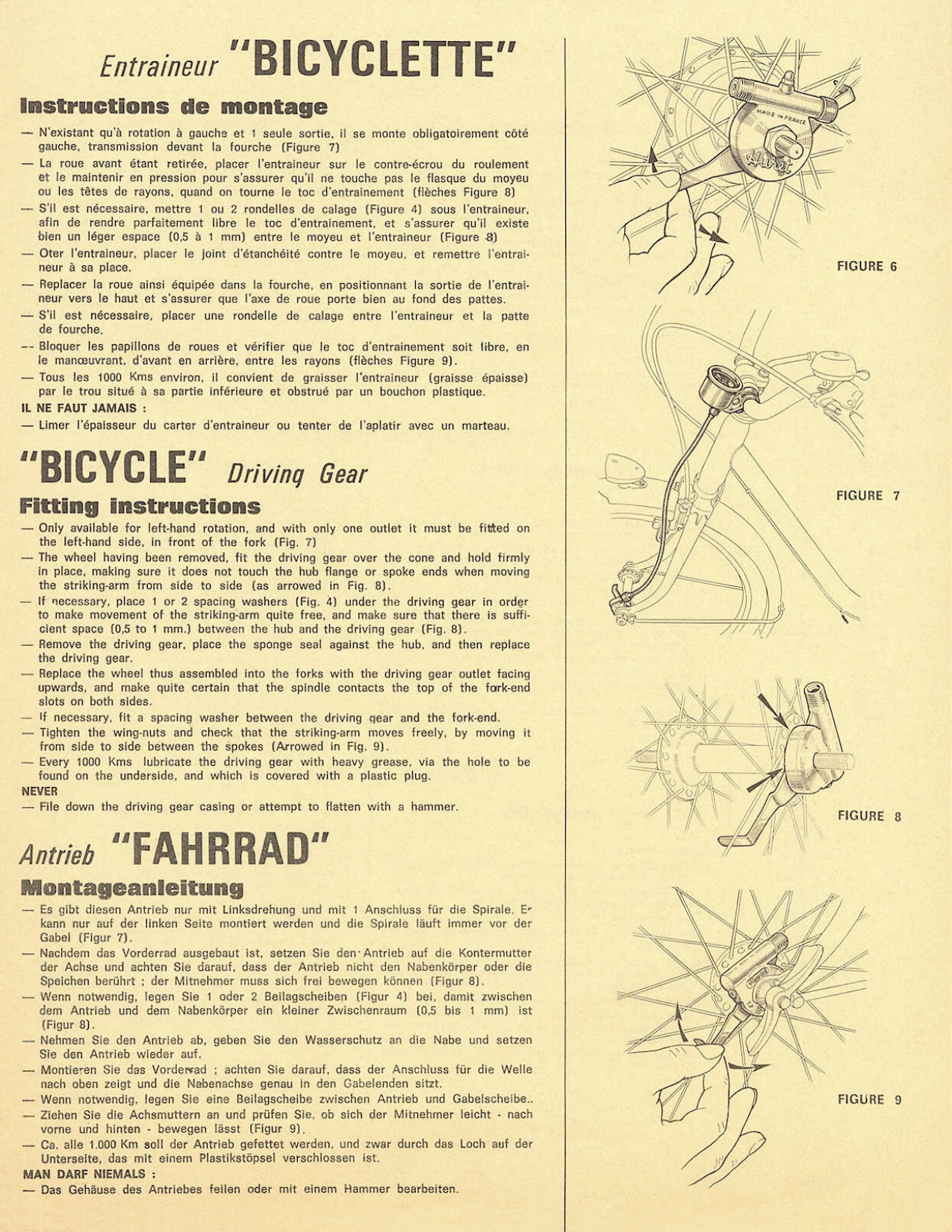 Huret speedometer / drive gear installation instructions (1974)