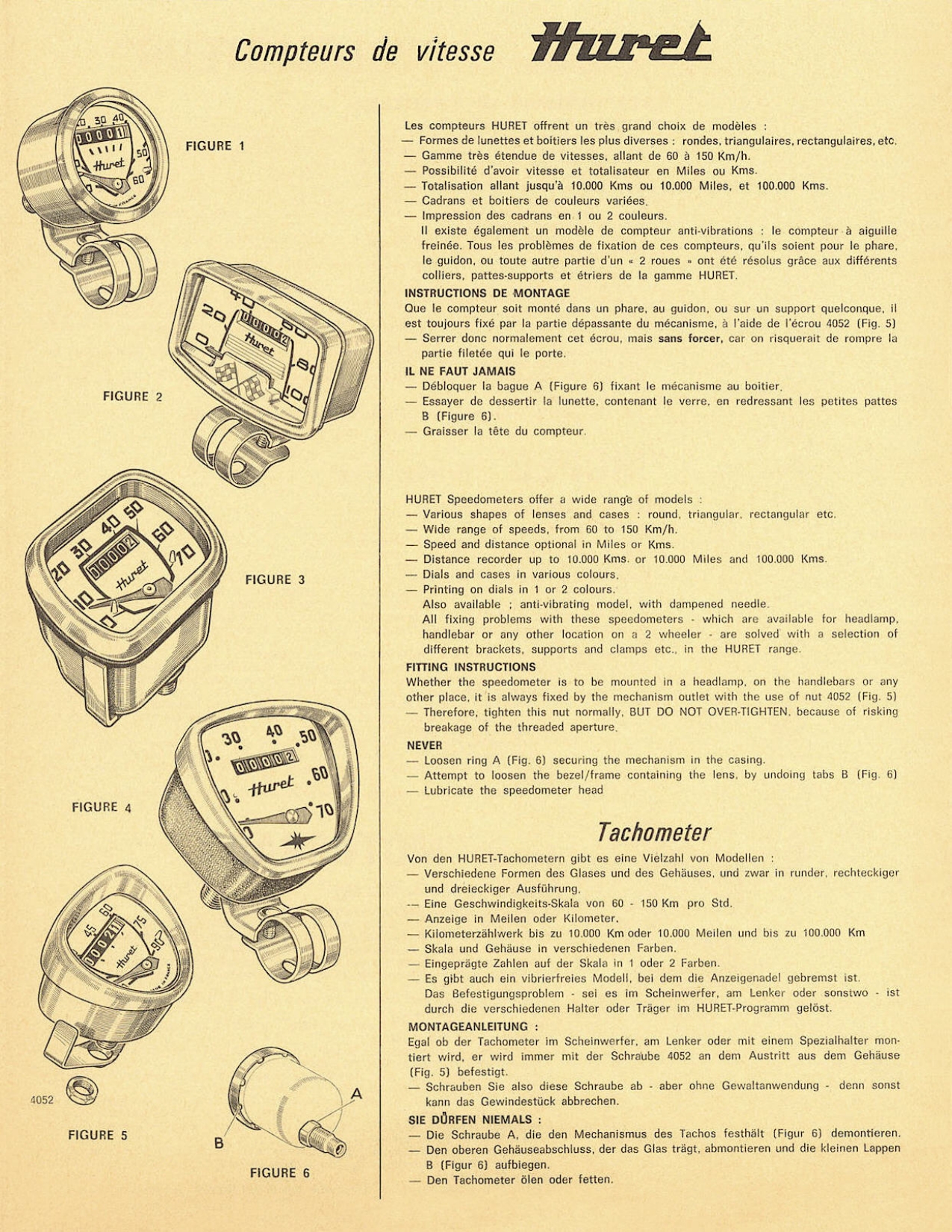 Huret speedometer / drive gear installation instructions (1974)