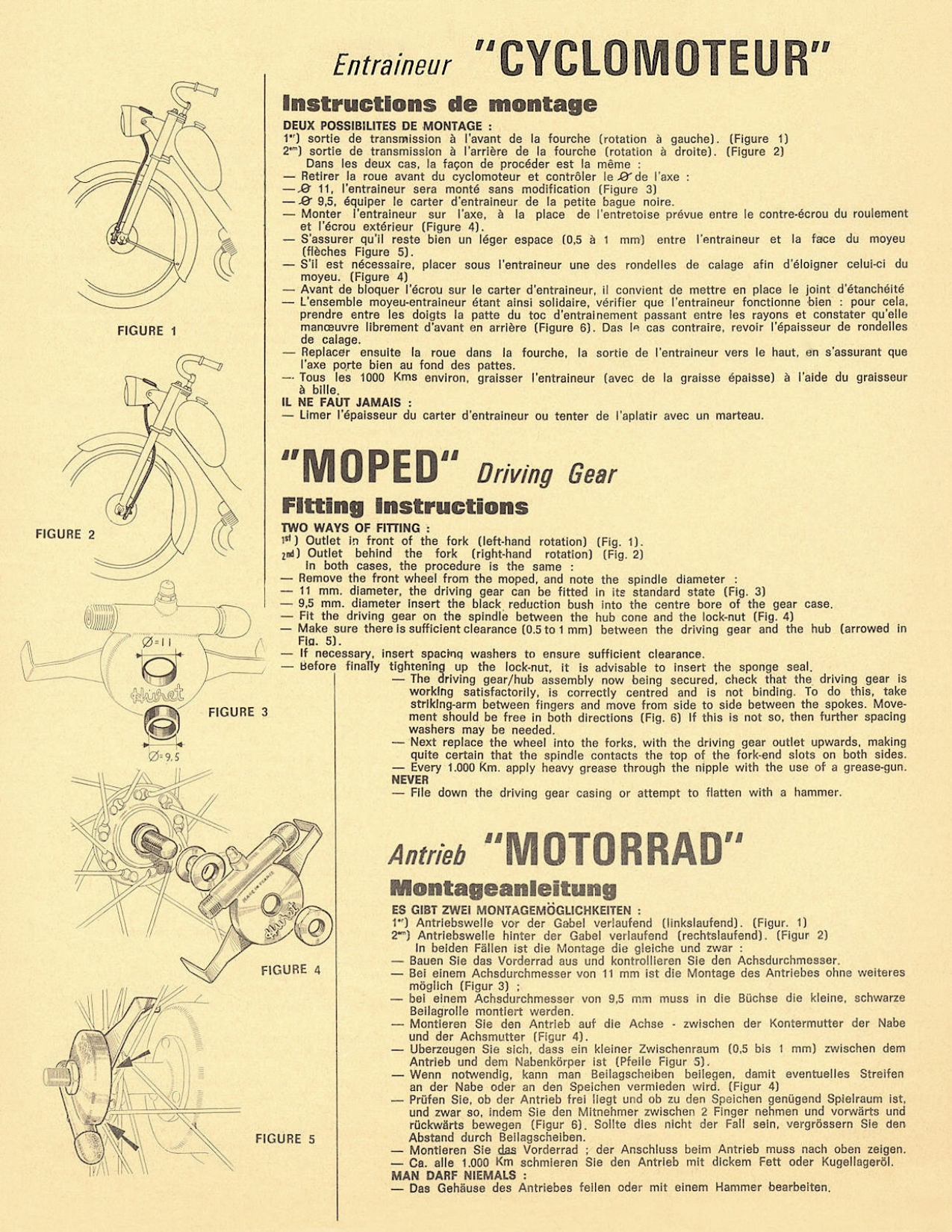 Huret speedometer / drive gear installation instructions (1974)