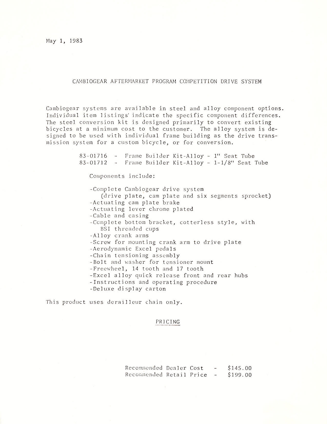 Excel Cambiogear dealer package / order form (05-1983)