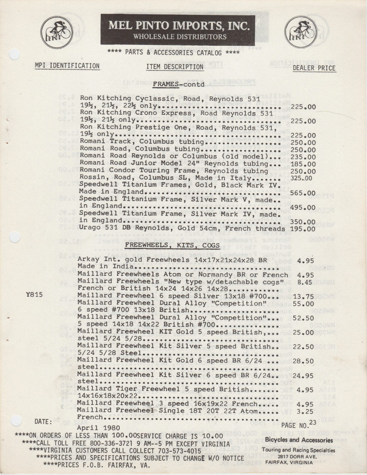 Mel Pinto Imports / MPI catalog (1980)