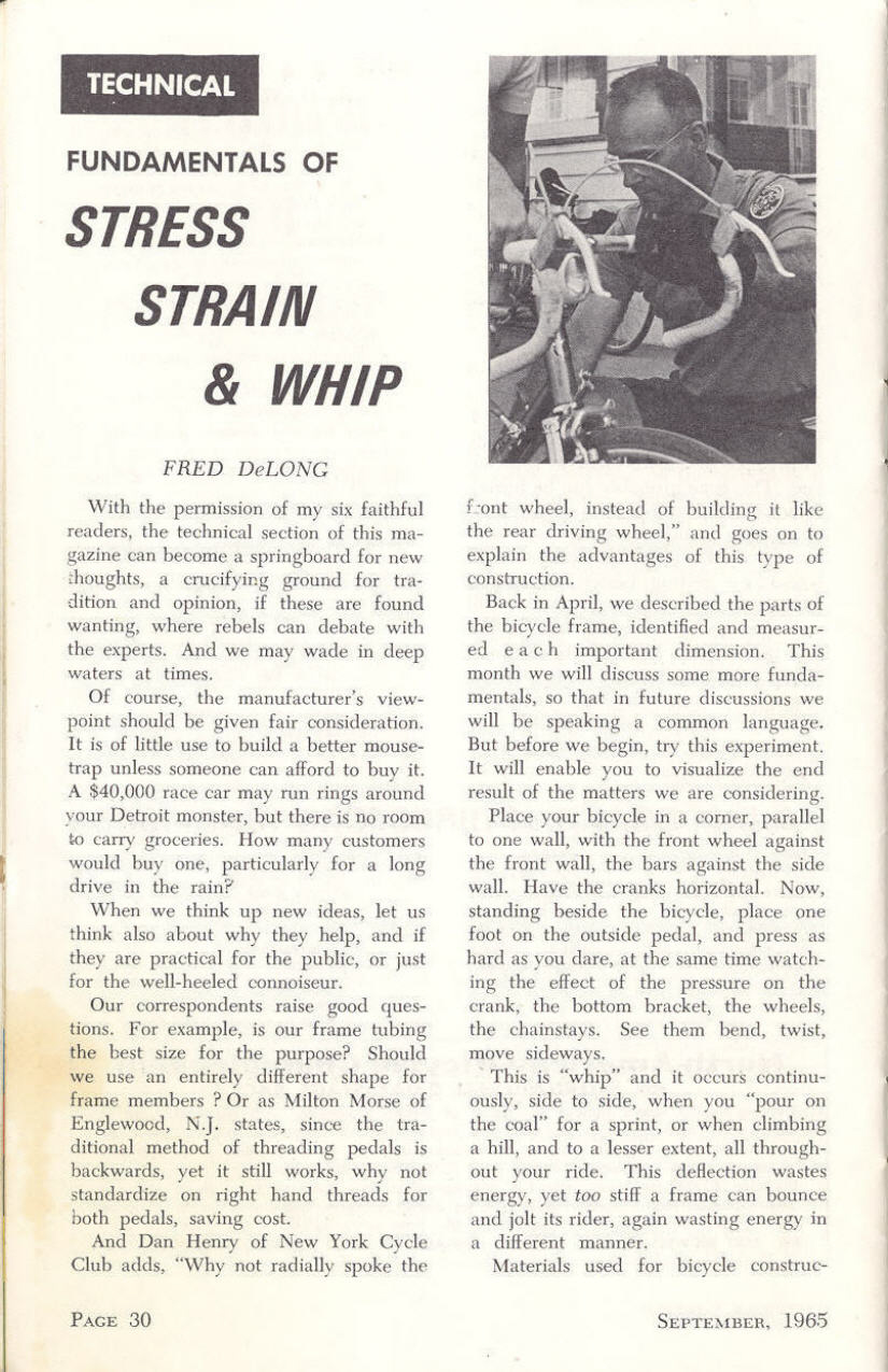 <------- American Cycling 09-1965 -------> Fundamentals Of Stress, Strain & Whip