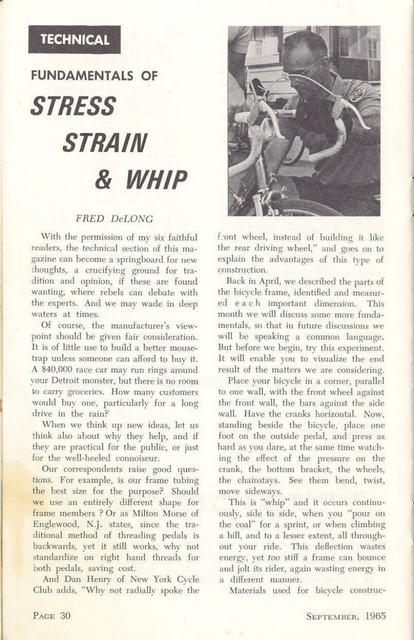 <------- American Cycling 09-1965 -------> Fundamentals Of Stress, Strain & Whip