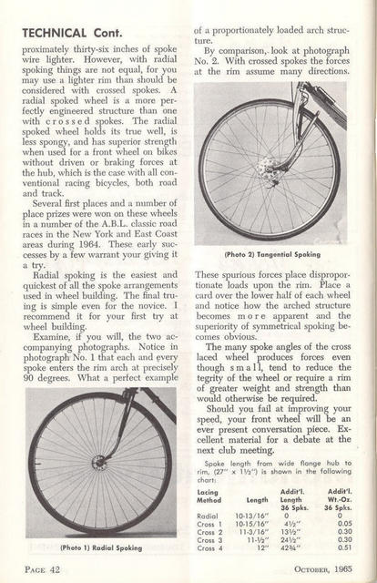 <------- American Cycling 10-1965 -------> Radial Or Tangent Spoking?