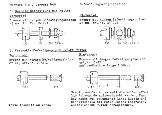 Weinmann Carrera brake caliper center bolt fittings (1981)