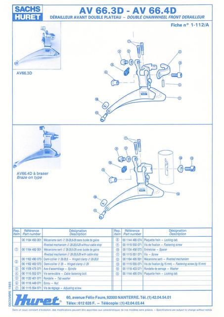 Sachs Huret catalog - Product Sheets (1985)