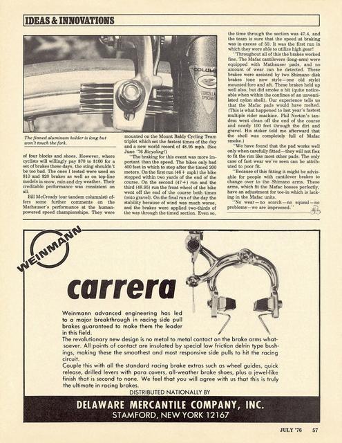 <------ Bicycling Magazine 07-1976 ------> Better Brakes Are Coming