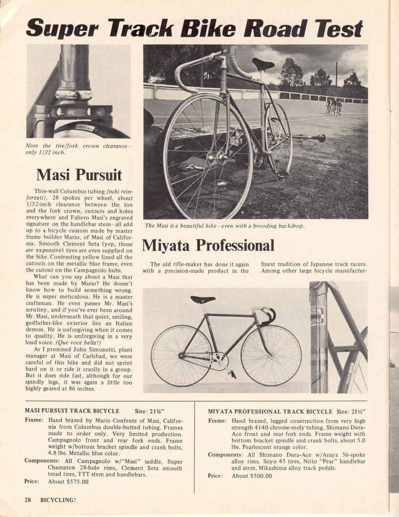 <------ Bicycling Magazine 07-1975 ------> Super Track Bikes - Fuji / Kabuki / Masi / Miyata / Panasonic / Ron Cooper