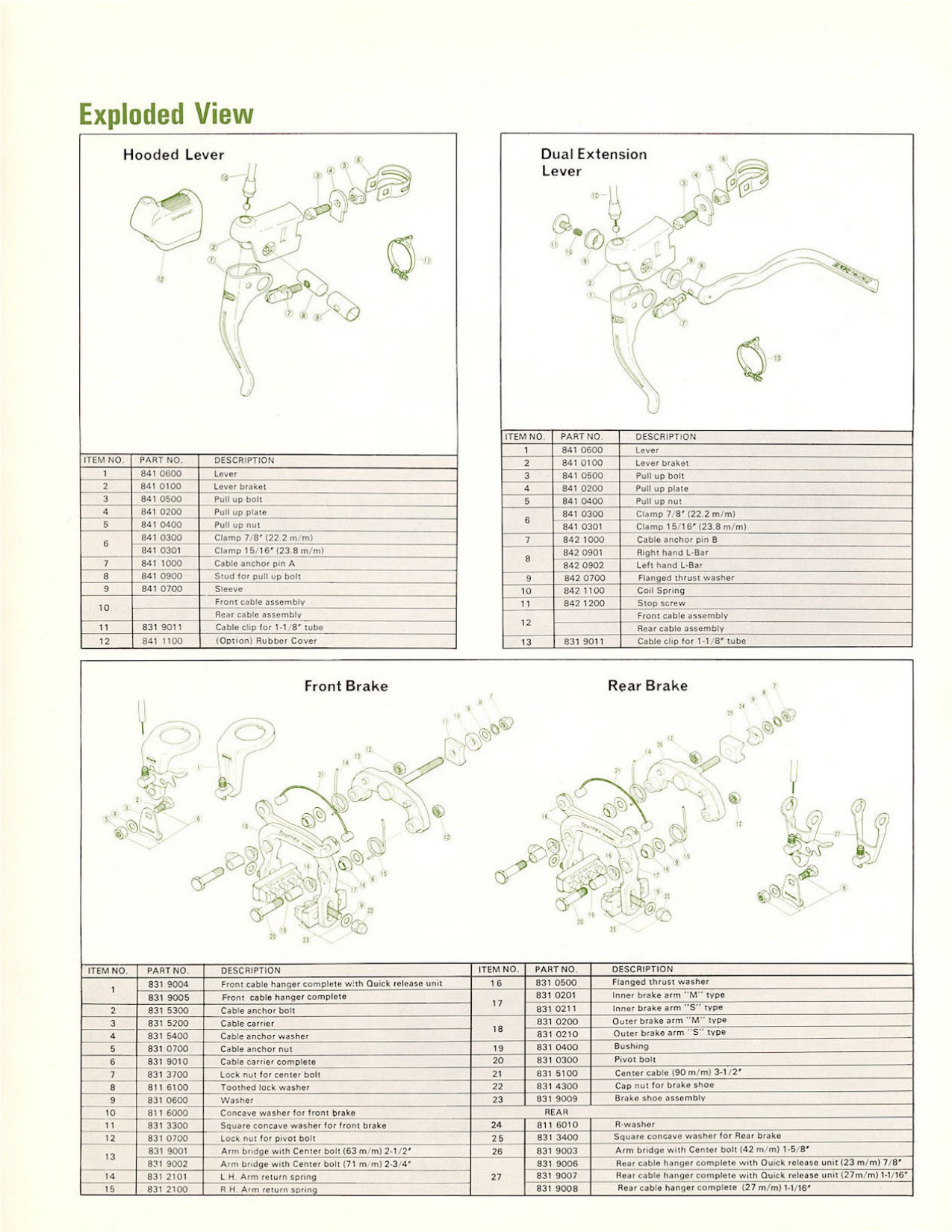 Shimano Tourney center-pull brake caliper brochure (10-1972)