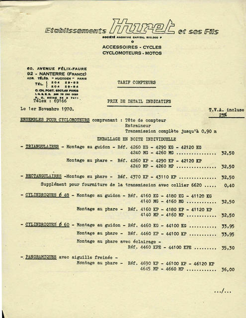 Huret price list (11-1970)