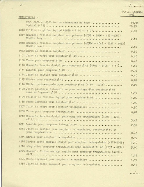 Huret price list (11-1970)