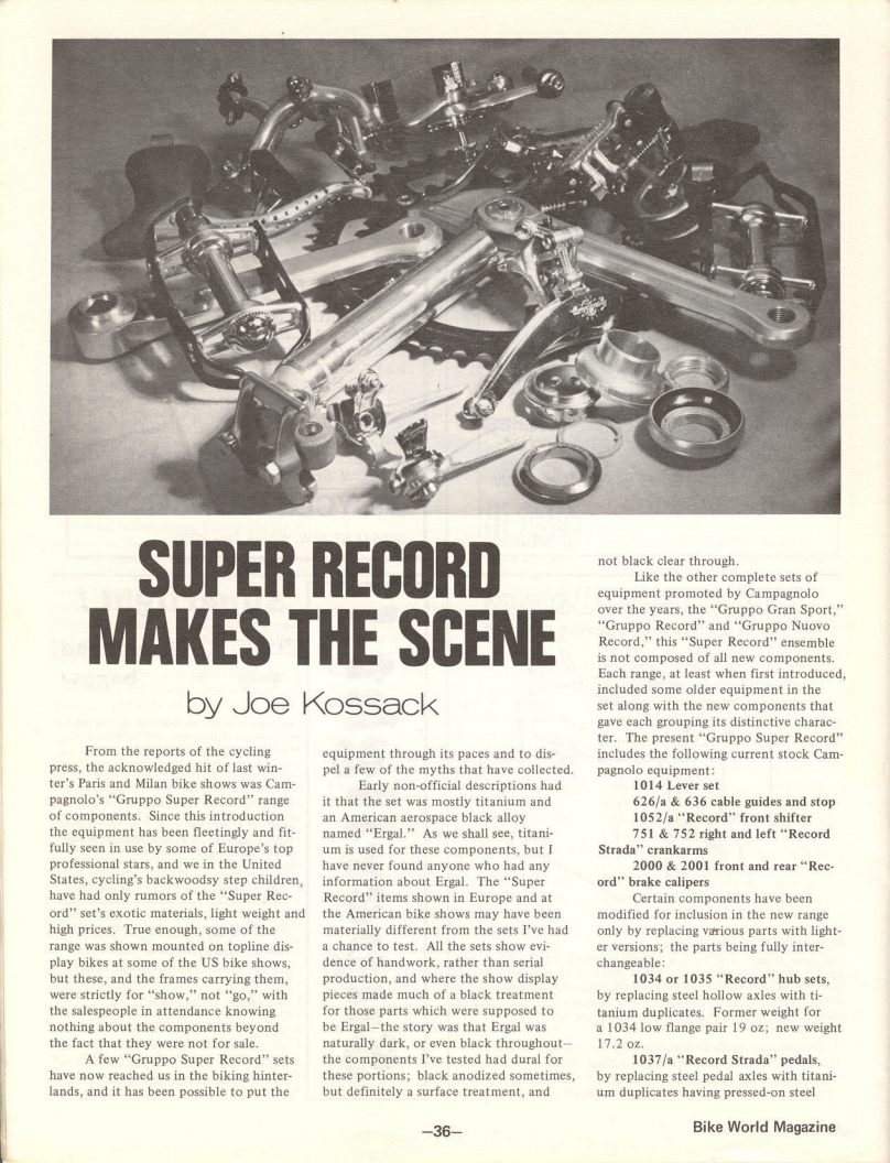 <---------- Bike World 12-1974 ----------> Super Record Makes The Scene