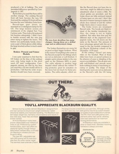 <------ Bicycling Magazine 03-1979 ------> What’s New At Campagnolo