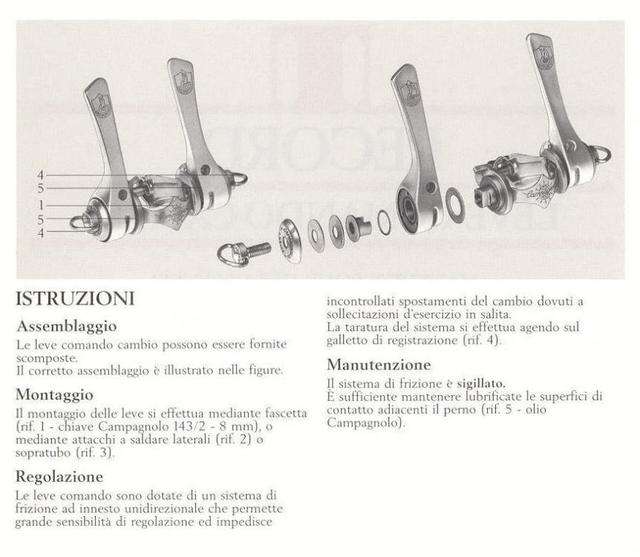 Campagnolo Record shift levers instructions (1987)