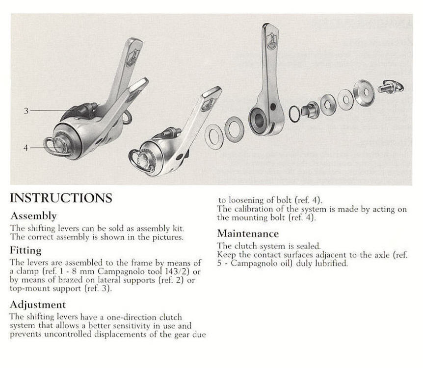 Campagnolo Record shift levers instructions (1987)