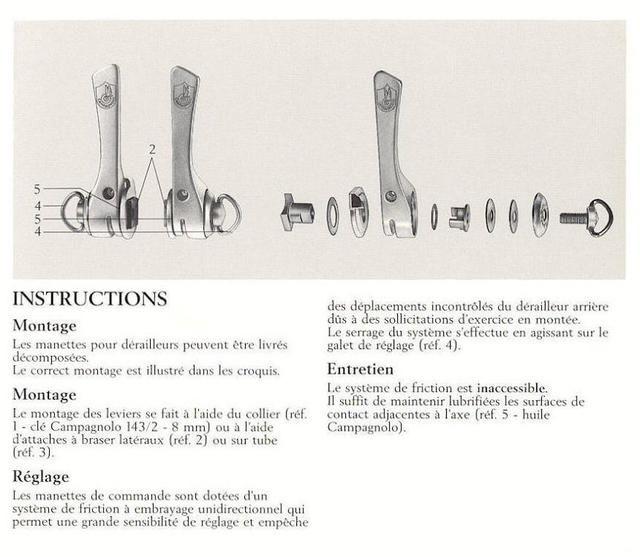 Campagnolo Record shift levers instructions (1987)