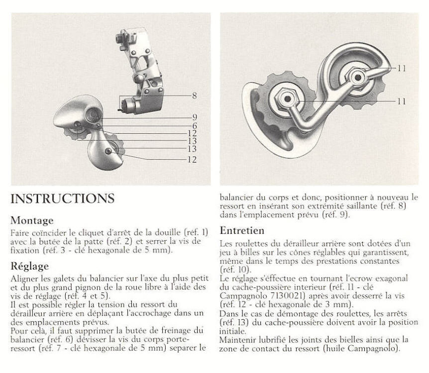 Campagnolo Record rear derailleur instructions (1987)