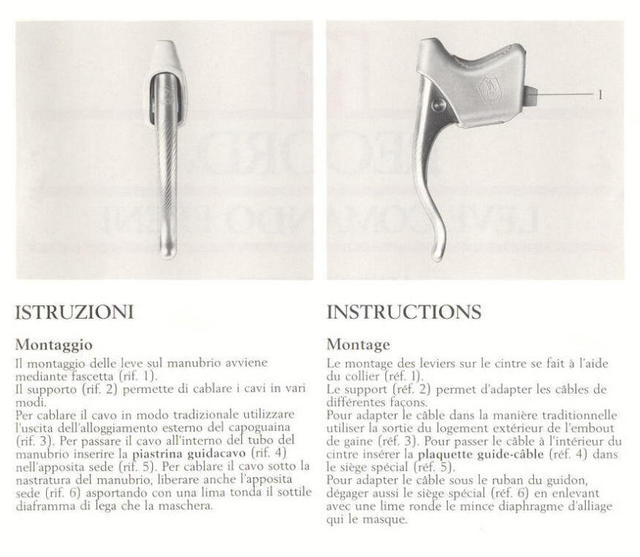 Campagnolo Record brake levers instructions (1987)