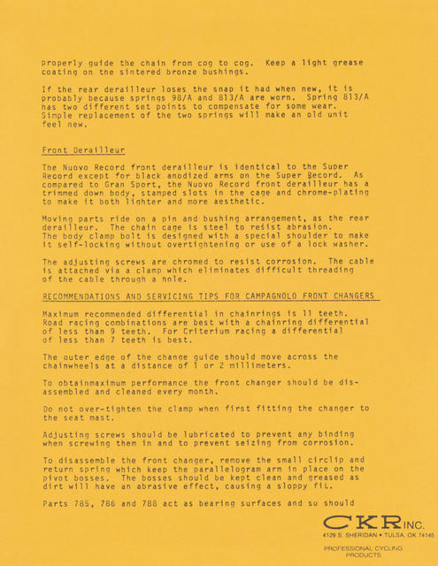 Campagnolo technical notes - CKR (1980)