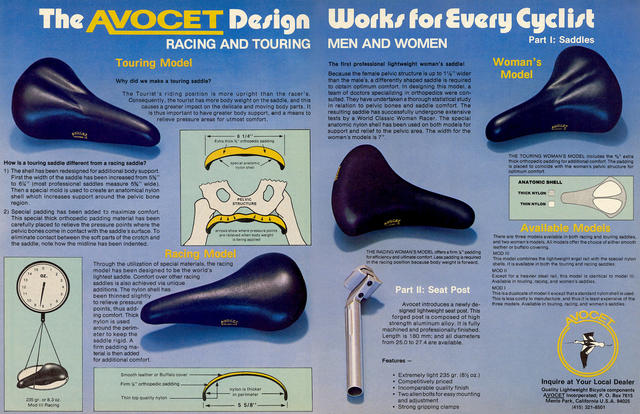 Avocet Racing / Touring / Women's saddle advertisement (03-1977)